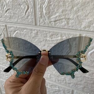 Butterfly Rhinestone Fashion Glasses with Pink Lenses